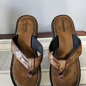 Clarks Brown Leather Toe-Post Sandals with Bridle Straps